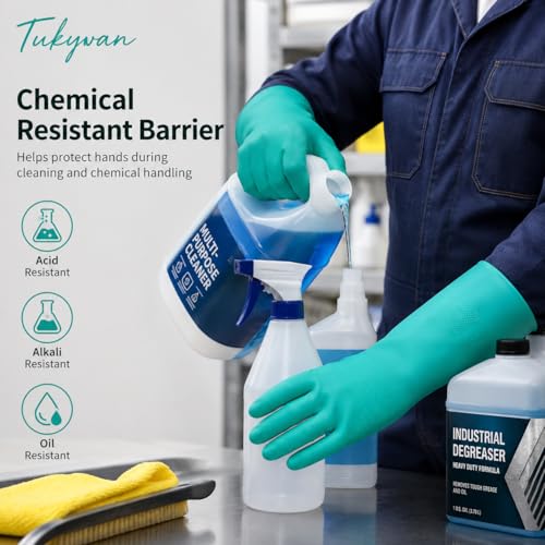 15 Mil Chemical Resistant Nitrile Gloves, Latex free Durable Cleaning Gloves, Resist Acid, Alkali, Solvent and Oil - color: 5 Pair-green, size: Medium
