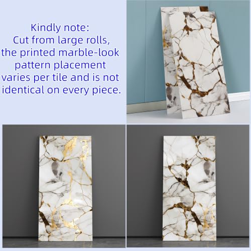Haimin 3D Wall Panels Peel and Stick Marble Tile Look 10 Pack Waterproof - color: Gilded White