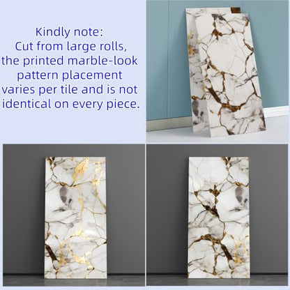 Haimin 3D Wall Panels Peel and Stick Marble Tile Look 10 Pack Waterproof - color: Gilded White