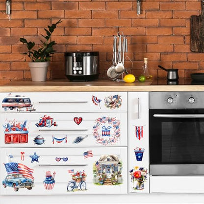 Whaline 12 Sheets Patriotic Rub on Transfer for Crafts Watercolor 4th of July Rub on Transfer Stickers Furniture Decals for 250th Anniversary Independence Day Party DIY Crafts, 5.5 x 5.5 Inch