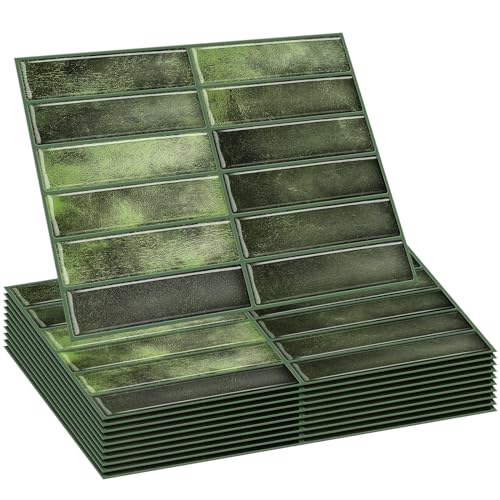 Drydiet 10 Sheets Peel and Stick Tile Backsplash Bulk, 11.43” x 9”, Green - color: Green