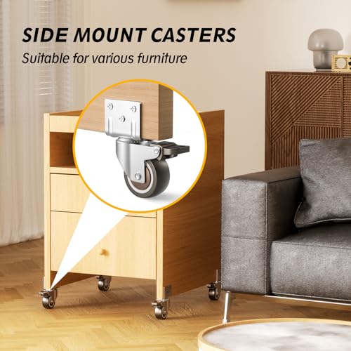Side Mount Casters, 2 Inch Furniture Wheels, L-Shaped Rubber Casters Set of 4, 360-Degree Locking Swivel Top Plate Castor Wheels for Furniture, Baby Bed, Kitchen, Cabinet, Table - style: 2 Inch