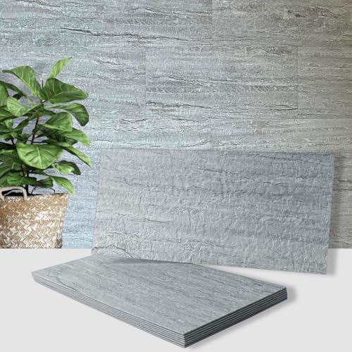 AULIGET 2-Piece Grey Shale Peel and Stick Backsplash Wall Tiles, 6" x 12" PVC Faux Stone Stick on Tiles for Backsplash Kitchen, Bathroom, Laundry Room, Camper, Fireplace - color: Grey Shale, size: 2 Sheets, 6"x12"x0.12"