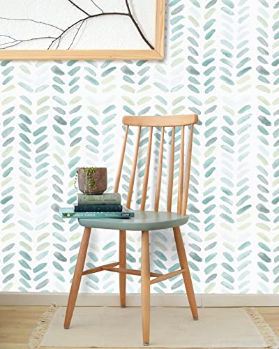 Sevalo Green White Peel and Stick Wallpaper Boho Contact Paper 17.3”×78.7” - color: green and white, size: 17.3" x 78.8"