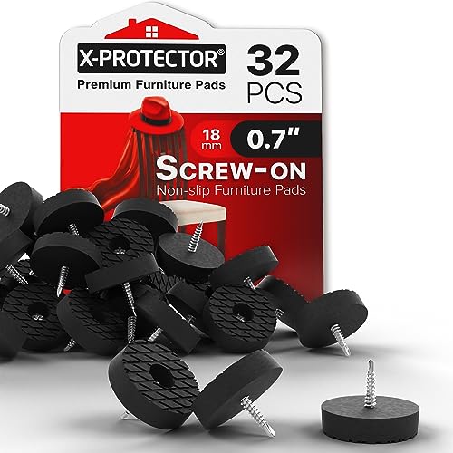 X-Protector Screw On Rubber Feet - 32 PCS 0.7" - Non Slip Furniture Pads - size: 0.7"