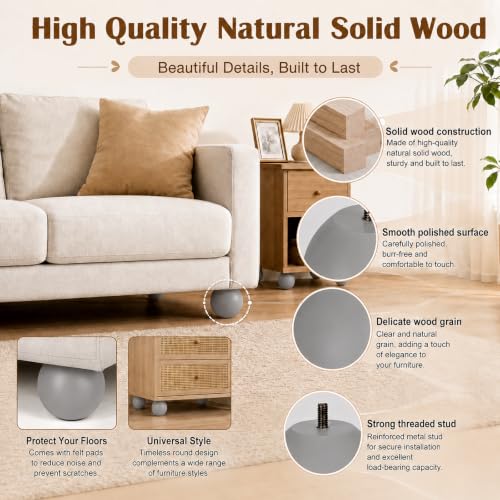 4 Inch Wooden Sofa Legs Set of 4 Gray Wood Round Sofa Legs with Mounting Plate Screws Solid Wood Furniture Feet for Couch Bed Cabinet Bookcase Ottoman - color: Grey
