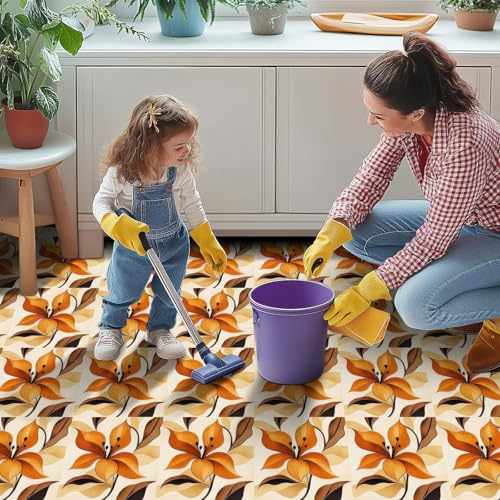 HOMETITUTE Orange Lily Flower Peel Stick Vinyl Floor Tile 12x12 Inch - style: Orange Floral