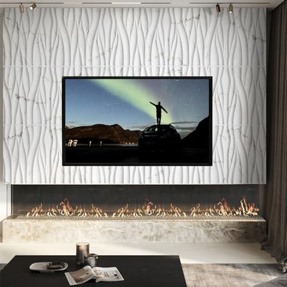STICKGOO Wave 3D Wall Panels, White Marble, 19.7" x 19.7" - color: White Marble Mixed Gold Thread
