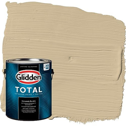 Glidden Total Interior Wall Paint & Primer All-in-One, Spiced Vinegar/Beige, Flat, 1 Gallon - color: Spiced Vinegar, size: 128 Fl Oz (Pack of 1)