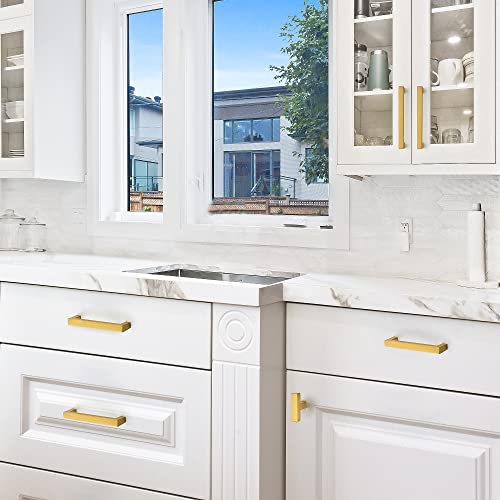 Ravinte Hardware Gold Cabinet Handles Drawer Pulls 3.75 Inch CC 25 Pack - color: Gold Square, size: 3-3/4" Hole Center