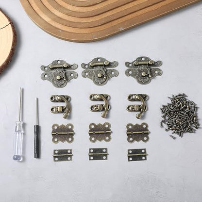 72 Sets Retro Jewelry Box Hinges and Latches with Matching Screws Kit, Small Bronze Brass Latch Hinges for Wooden Jewelry Box and Decorative Cabinet(Catch*24 + Hinges*48)