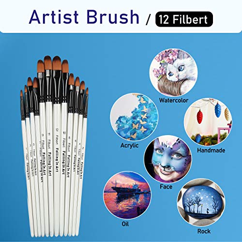 Falling in Art 12 PCS Professional Filbert Paint Brushes Set - style: 12 Pcs Filbert