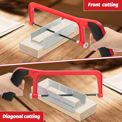 6 Inch Mini Hacksaw and Mitre Block Set, Adjustable Miter Box and Saw Set with 2 Spare Blades, Aluminum Cutting Saw Hack Saws for Woodworking, Hacksaw, Metal Cutting (Red) - color: Red