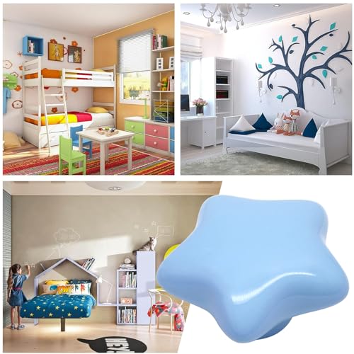 2pcs Ceramic Star Blue Drawer Knobs, Cute Cabinet Pulls for Kids - color: Blue + Star Shape, size: 2 Pack