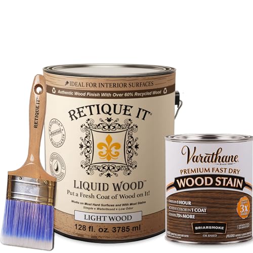 Retique It Liquid Wood - Gallon Light Wood with Briarsmoke Stain - Stainable Wood Fiber Paint - Put a fresh coat of wood on it (128oz LW, Briarsmoke) - color: 25 Briarsmoke, size: 128 Fl Oz (Pack of 1)