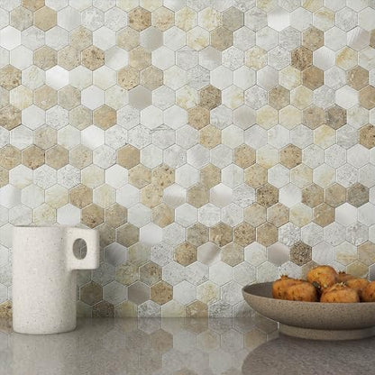Peel and Stick Backsplash Hexagon Marble Tiles Castle Brown 5pcs - color: Castle Brown, size: 5sheets