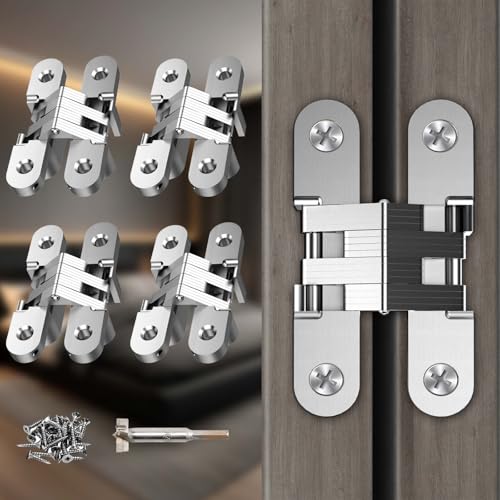 Hidden Door Hinge 0.63x2.76Inch 4Pack 180Degree Invisible Silver - color: Silver, size: 0.63*2.76Inch(4Pcs)