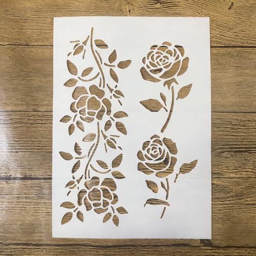 TIAMECH A4 Reusable Rose Flower Stencil for Painting - color: Rose Flower Vine