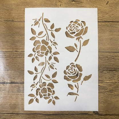 TIAMECH A4 Reusable Rose Flower Stencil for Painting - color: Rose Flower Vine