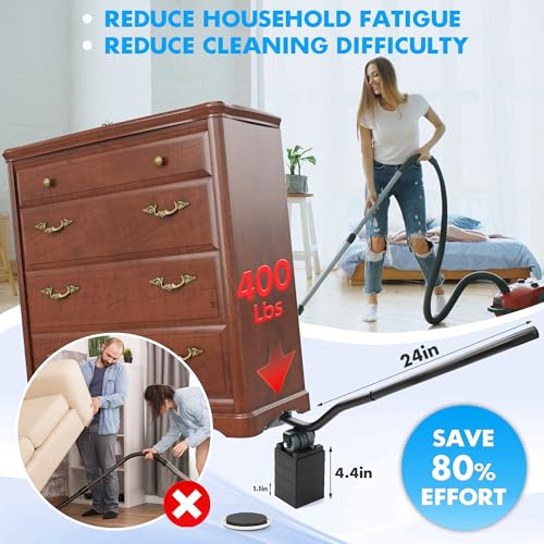 Furniture Lifter Tool + 8-Pack of 3.5" Sliders, Save 80% Effort, Safely and Easily, The Lift and Glide Tool Set for Heavy Furniture and Appliances, Reusable Moving Pads, Floor Protectors for Carpet - size: 24 IN Lifter Tool & 8 Sliders