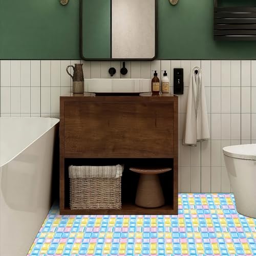 HOMETITUTE Macaron Yellow Pink Blue Floor 12in Vinyl Tile - color: Yellow, Pink, Blue