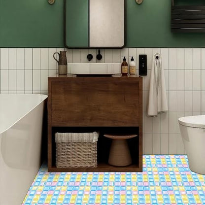 HOMETITUTE Macaron Yellow Pink Blue Floor 12in Vinyl Tile - color: Yellow, Pink, Blue