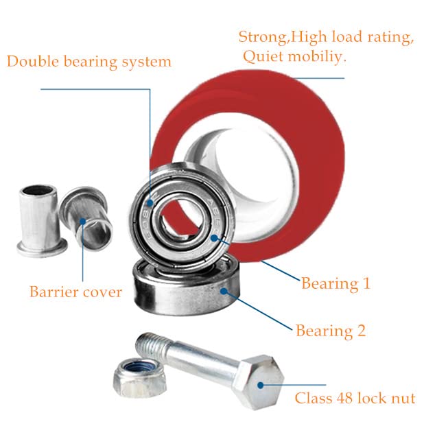 2 inch Casters Load 800lbs, Set of 4 with Brake, Advanced Polyurethane (PU) Floor Protection, Noise-Free 360 Degree Swivel Plate, Set of 4 (Includes Complete Screws Sets with Accessories) - size: 2 inch Red