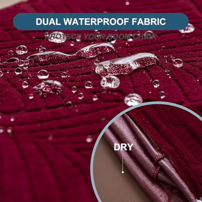 Waterproof Stretch Dining Chair Seat Covers, Set of 6 Wine Red - color: Wine Red, size: 16-20in-Rear-gapped
