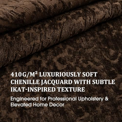 Foamma Francesca Chenille Jacquard Ikat Pattern Upholstery Fabric by The Yard - 55" Wide Soft Fabric Ideal for Accent Chairs, Throw Pillows, and Statement Upholstery - Espresso, 1 Yard - color: Espresso, size: 1 Yard