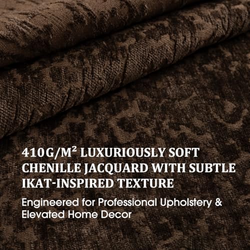 Foamma Francesca Chenille Jacquard Ikat Pattern Upholstery Fabric by The Yard - 55" Wide Soft Fabric Ideal for Accent Chairs, Throw Pillows, and Statement Upholstery - Espresso, 1 Yard - color: Espresso, size: 1 Yard