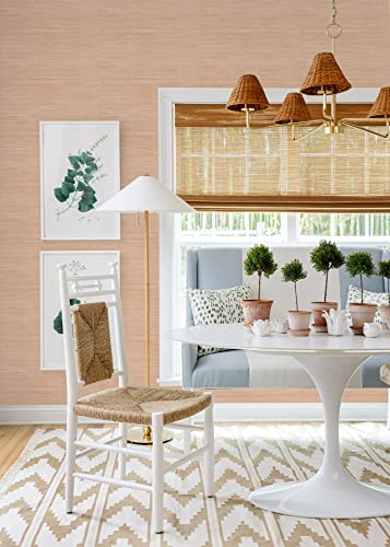 NuWallpaper x Society Social Apricot Classic Faux Grasscloth Peel & Stick Wallpaper, Pink - color: Pink
