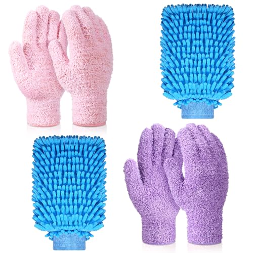 Potchen 6 Pcs Microfiber Dusting Mitt Glove for Plant - color: Pink,purple,blue