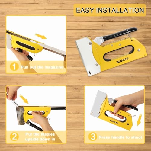 YEAHOME T50 Heavy Duty Staple Gun Kit, Upholstery Staple Gun with 6000 T50 Staples of 1/4, 3/8, 1/2 Inch, Manual Stapler Gun for Wood, Crafts, Wall, DIY & Professional Use - style: Yellow, T50 Staple Gun, with 6000 Staples