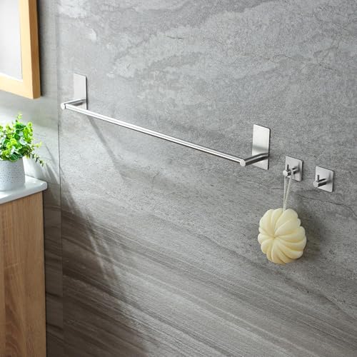 Taozun Towel Bar - 24 Inch Towel Holder with 2 Packs Adhesive Hooks - color: Silver, size: 24-inch