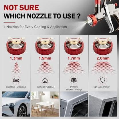 R500 LVLP Air Spray Gun with 1.3/1.5/1.7/2.0mm&Disposable Paint Cup System - size: R500 with 10 Disposable Cups