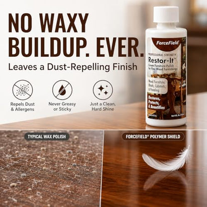 ForceField® Restor-It Furniture Polish and Conditioner for Fine Wood - Restores Oils & High-Gloss Luster, Removes Dust, Dirt & Allergens, No Waxy Buildup - 4 oz - size: 4 Fl Oz (Pack of 1)