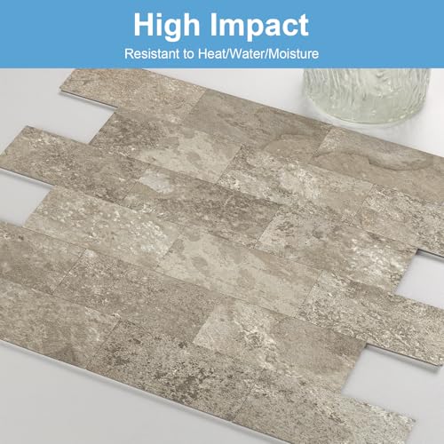 2026 New Upgrade Peel and Stick Backsplash Tile, Peel and Stick 11.34" X 11.57" Wall Tile for Kitchen, Bathroom, Fireplace, Laundry (Brownish Stone, 10 Packs) - color: Brownish Stone