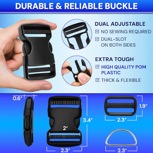 TECEUM 2" Nylon Strap Kit with Buckles, Black 6 yards Repair Set - color: Black, size: 2" - 6 yards, style: 6 Buckle - 12 Slides - 6 D-rind
