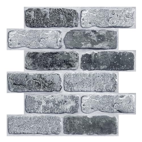 COMSTICKC 3D Peel and Stick Faux Brick Wall Panels for Quick DIY Wall Decor - color: Whitewash Gray