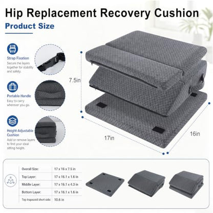 7.5" Hip Replacement Recovery Cushion 3-Layer Adjustable Height Seat Pillow