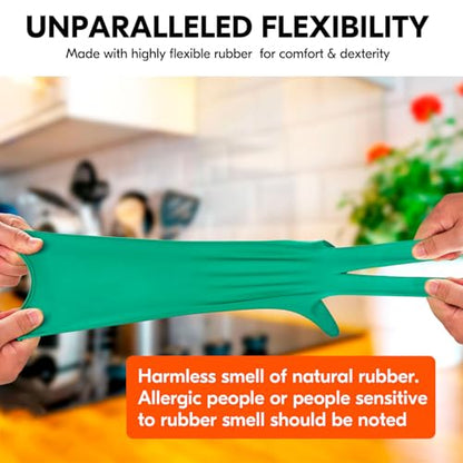 Vgo... Latex Reusable Household Gloves,Cleaning Gloves,Long Cuff (HH4601,M) - color: Green, size: Medium