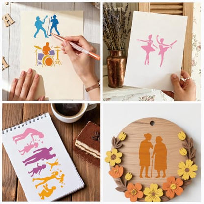 12 Sheets Human Silhouette Stencils for Painting, 12 Styles Dancing Person Drawing Templates Family Silhouette Plastic Art Templates for Painting on Wall Wood Home Decor, 240x120mm - style: Human Silhouette