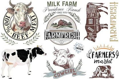 UV DTF 4 Sheet Morning Farmhouse Rub on Transfers, Farmhouse Fresh Craft Transfers for Furniture Farmhouse Theme Style Rub on Transfers for Decorate Doors Wall Window Mirrors Calendars Vases