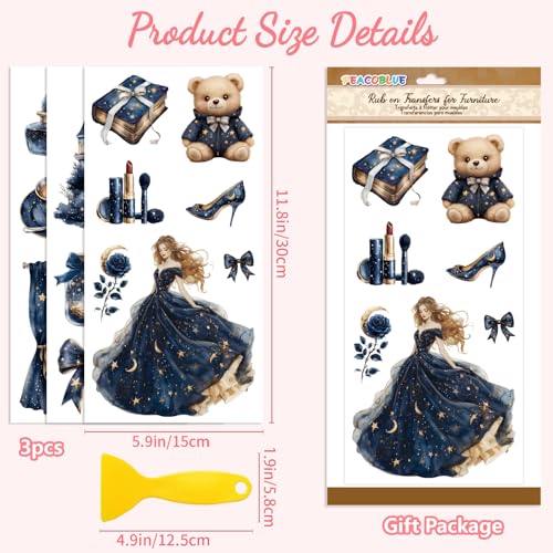 Peacoblue Navy Blue Style Rub On Transfers for Furniture Craft 6"x12" - style: Navy Blue Style