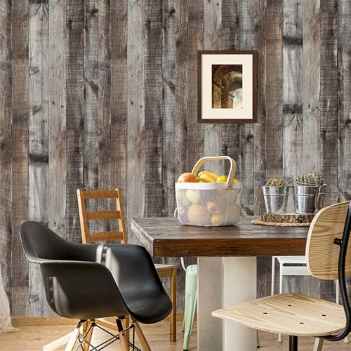 Livebor Gray Shiplap Peel and Stick Wallpaper Wood Wallpaper 17.7”x 236.2” - color: Dark Gray, size: 17.7" x 236.2"