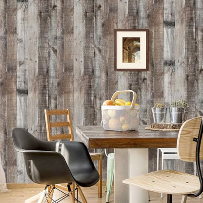 Livebor Gray Shiplap Peel and Stick Wallpaper Wood Wallpaper 17.7”x 236.2” - color: Dark Gray, size: 17.7" x 236.2"
