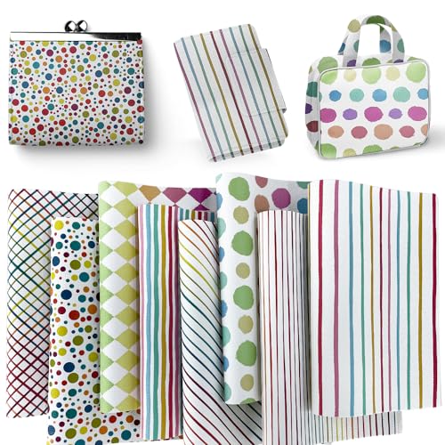 ONEART | 8 Pcs Printed Lychee Texture Faux Leather Sheets, 8"×12" Colorful Geometric Synthetic Leather Fabric for Earrings DIY Crafts Making-Rainbow - color: Rainbow
