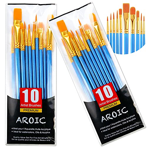 Acrylic Paint Brush Set, 2 Packs / 20 pcs Nylon Hair Brushes - size: 20pcs-blue