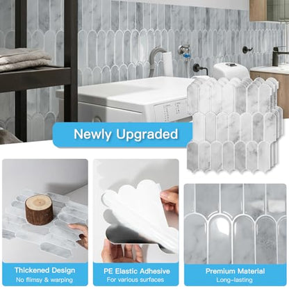 Art3d Arrowhead Design Tile Peel and Stick Backsplash, 10-Pack, Gray Marble - color: Gray Marble