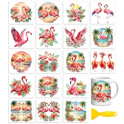 Peacoblue Summer Flamingos Rub On Transfers for Craft, Transfer Sticker - style: Summer Flamingos